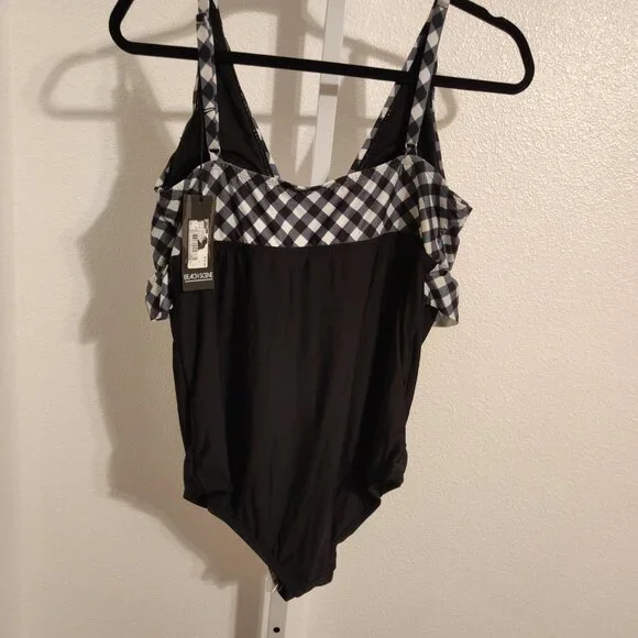 Beach Scene Women's One Piece Swimsuit Size Large NWT Black White Gingham - Picture 9 of 11